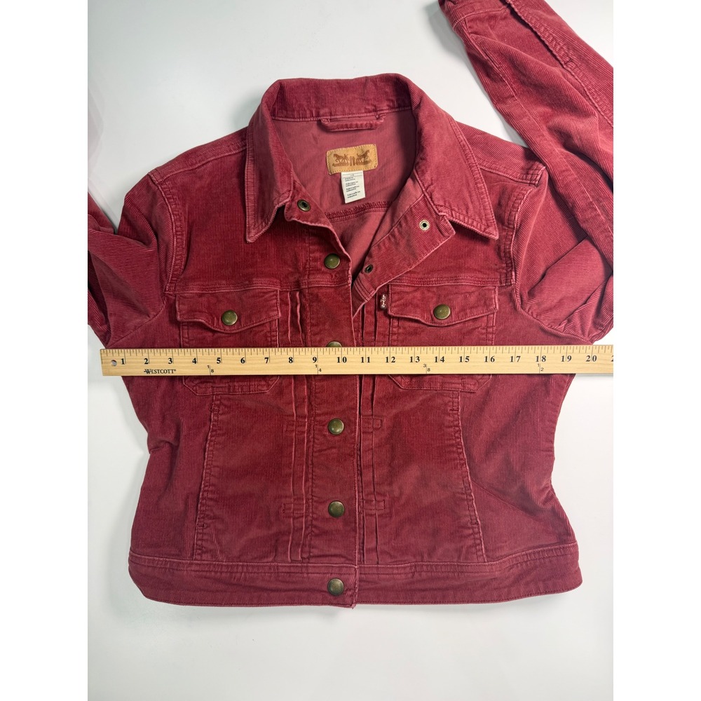 Levis Corduroy Trucker Jacket Womens Large Red Burgundy Button Front Coat - Picture 5 of 8
